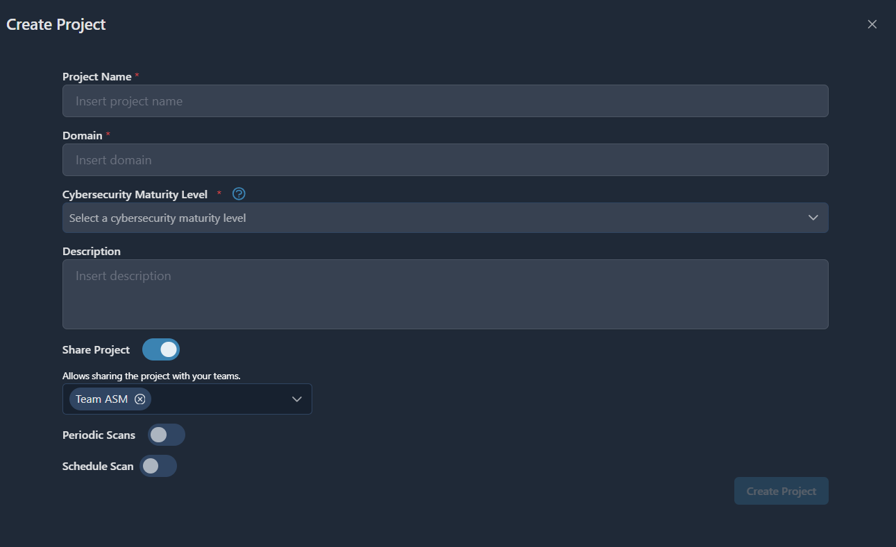Share project in create project